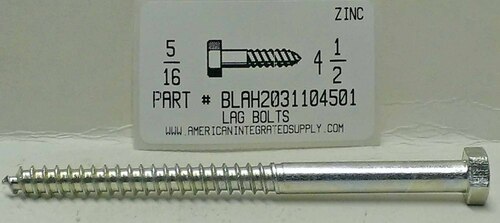 5/16X4-1/2 HEX HEAD LAG BOLT STEEL ZINC PLATED