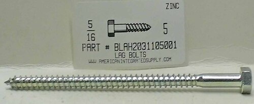 5/16X5 HEX HEAD LAG BOLT STEEL ZINC PLATED