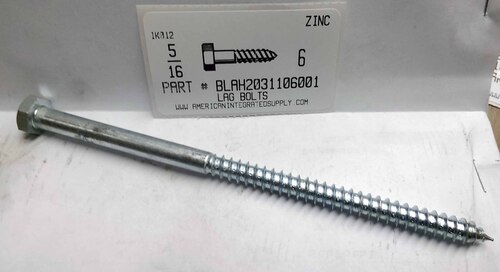 5/16X6 HEX HEAD LAG BOLT STEEL ZINC PLATED