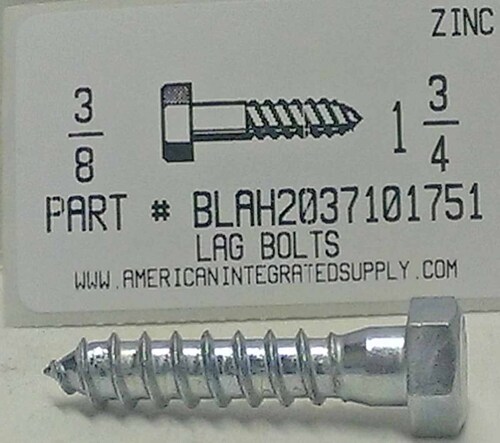 3/8X1-3/4 HEX HEAD LAG BOLT STEEL ZINC PLATED