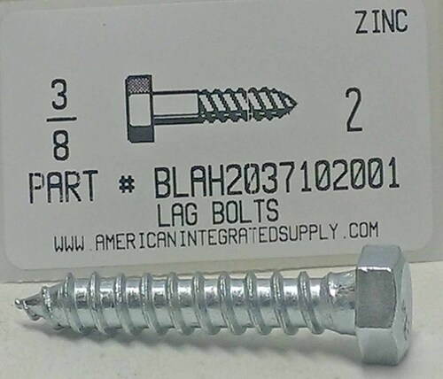 3/8X2 HEX HEAD LAG BOLT STEEL ZINC PLATED