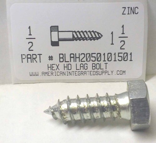 1/2X1-1/2 HEX HEAD LAG BOLT STEEL ZINC PLATED