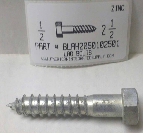 1/2X2-1/2 HEX HEAD LAG BOLT STEEL ZINC PLATED