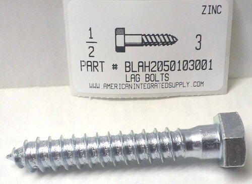 1/2X3 HEX HEAD LAG BOLT STEEL ZINC PLATED