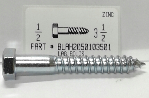 1/2X3-1/2 HEX HEAD LAG BOLT STEEL ZINC PLATED