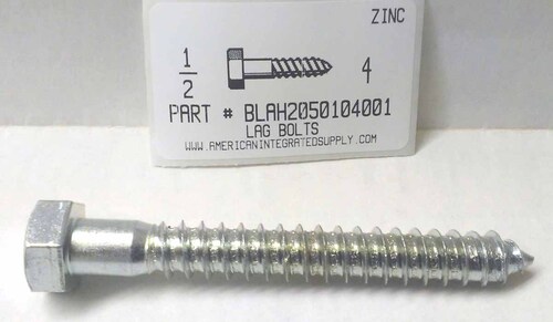 1/2X4 HEX HEAD LAG BOLT STEEL ZINC PLATED