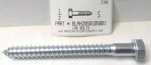 1/2X5 HEX HEAD LAG BOLT STEEL  ZINC PLATED