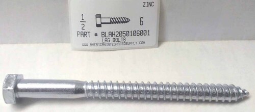 1/2X6 HEX HEAD LAG BOLT STEEL ZINC PLATED