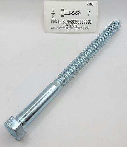 1/2X7 HEX HEAD LAG BOLT STEEL ZINC PLATED