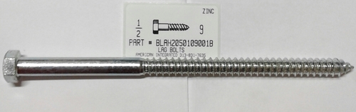 1/2X9 HEX HEAD LAG BOLT STEEL ZINC PLATED