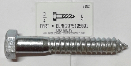 3/4X5 HEX HEAD LAG BOLT STEEL ZINC PLATED