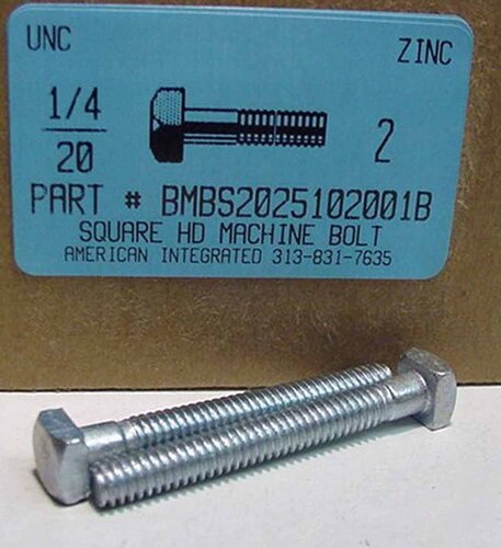 1/4-20X2 SQUARE HEAD MACHINE BOLT STEEL ZINC 1-3/4 RT