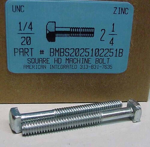 1/4-20X2-1/4 SQUARE HEAD MACHINE BOLT STEEL ZINC PLATED 1-1/2 RT