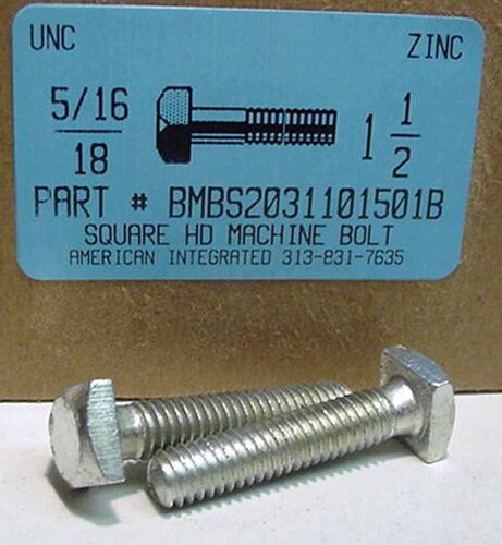 5/16-18X1-1/2 SQUARE HEAD MACHINE BOLT STEEL ZINC PLATED 1-1/4 RT