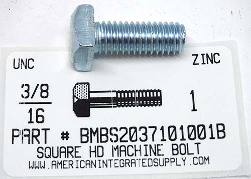 3/8-16X1 SQUARE HEAD MACHINE BOLT STEEL ZINC PLATED