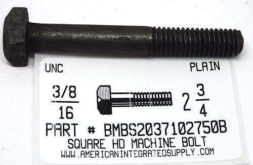 3/8-16X2-3/4 SQUARE HEAD MACHINE BOLT STEEL PLAIN