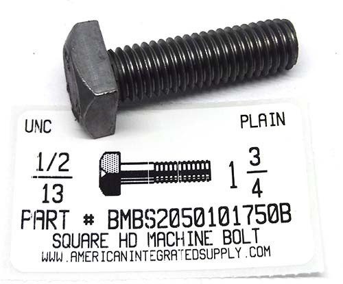 1/2-13X1-3/4 SQUARE HEAD MACHINE BOLT STEEL PLAIN