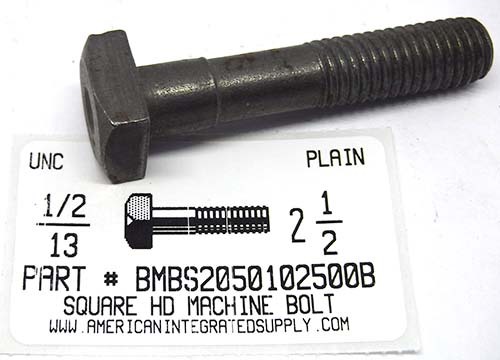 1/2-13X2-1/2 SQUARE HEAD MACHINE BOLT STEEL PLAIN