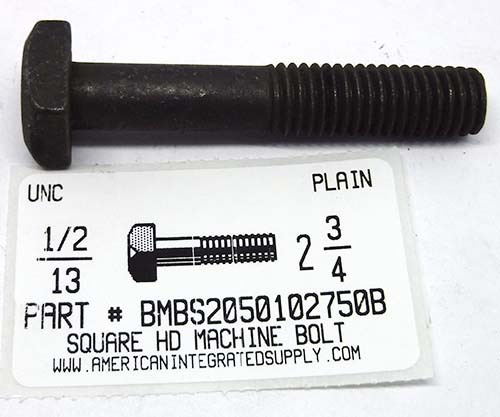 1/2-13X2-3/4 SQUARE HEAD MACHINE BOLT STEEL PLAIN