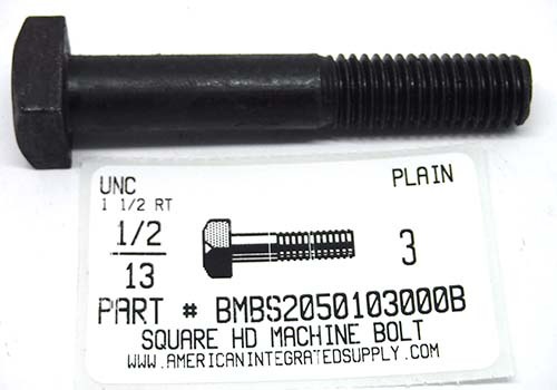 1/2-13X3 SQUARE HEAD MACHINE BOLT STEEL PLAIN