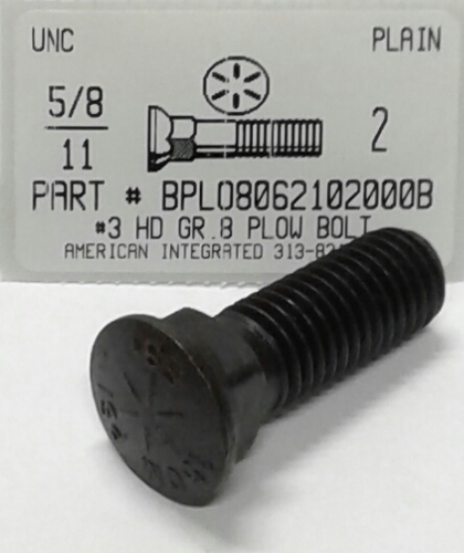 5/8-11X2 #3 DOME HEAD PLOW BOLT GRADE 8 STEEL PLAIN