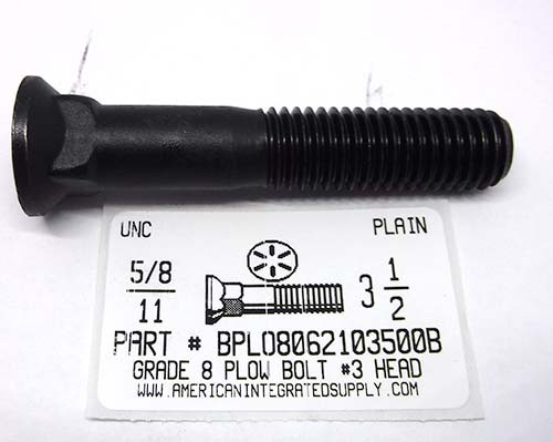 5/8-11X3-1/2 #3 DOME HEAD PLOW BOLT GRADE 8 STEEL PLAIN