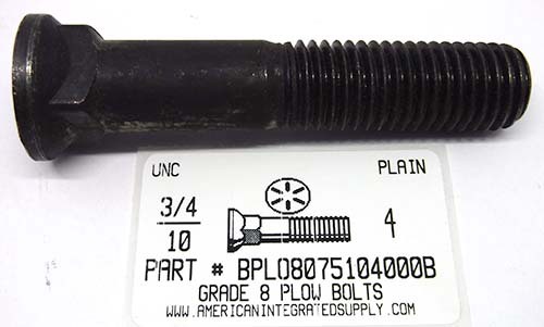 3/4-10X4 #3 DOME HEAD PLOW BOLT GRADE 8 STEEL PLAIN