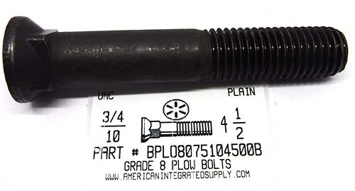 3/4-10X4-1/2 #3 DOME HEAD PLOW BOLT GRADE 8 STEEL PLAIN