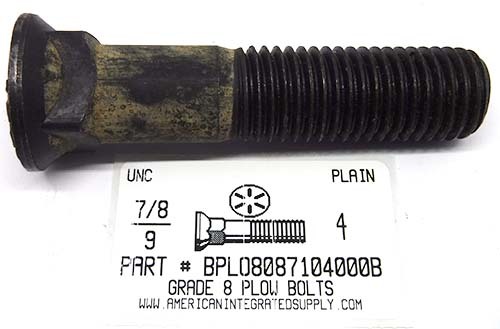 7/8-9X4 #3 DOME HEAD PLOW BOLT GRADE 8 STEEL PLAIN