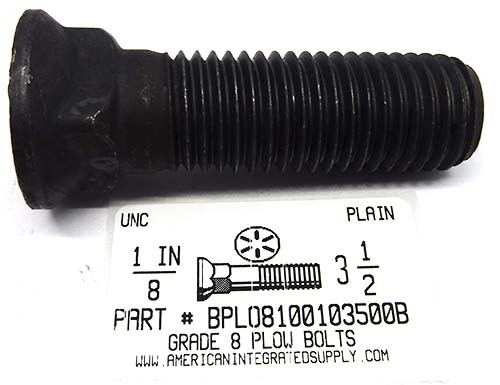 1-8X3-1/2 #3 DOME HEAD PLOW BOLT GRADE 8 STEEL PLAIN