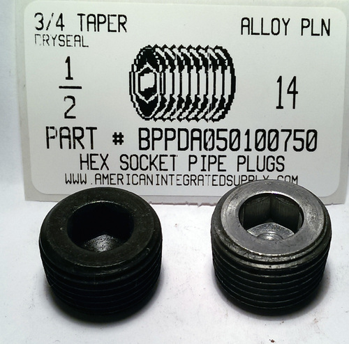 1/2-14 HEX SOCKET PIPE PLUG DRYSEAL 3/4 TAPER ALLOY STEEL BLACK