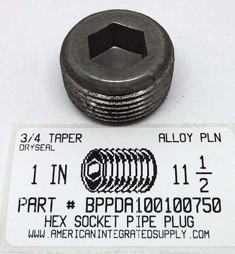 1"-11-1/2 HEX SOCKET PIPE PLUG DRYSEAL 3/4 TAPER ALLOY STEEL BLACK