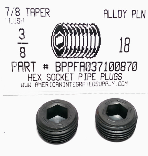 3/8-18 HEX SOCKET PIPE PLUG 7/8 TAPER STEEL PLAIN