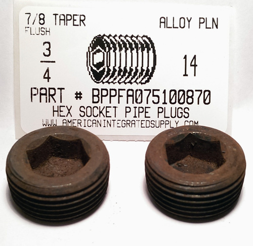 3/4-14 HEX SOCKET PIPE PLUG 7/8 TAPER STEEL PLAIN