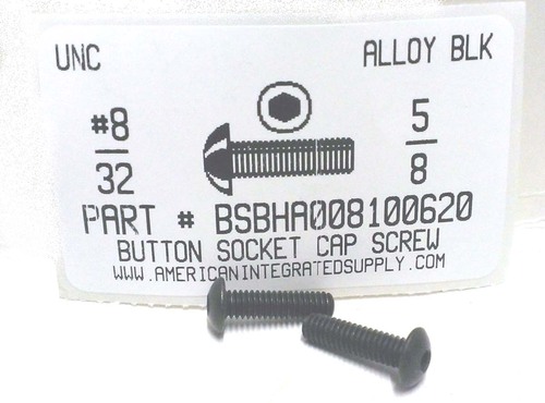 #8-32X5/8 BUTTON HEAD SOCKET CAP SCREW ALLOY STEEL BLACK