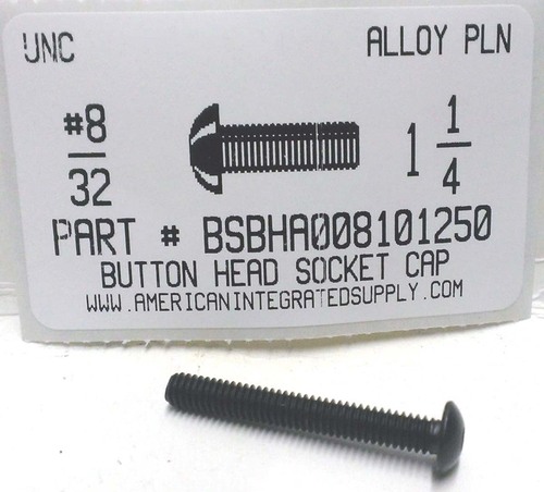 #8-32X1-1/4 BUTTON HEAD SOCKET CAP SCREW ALLOY STEEL BLACK