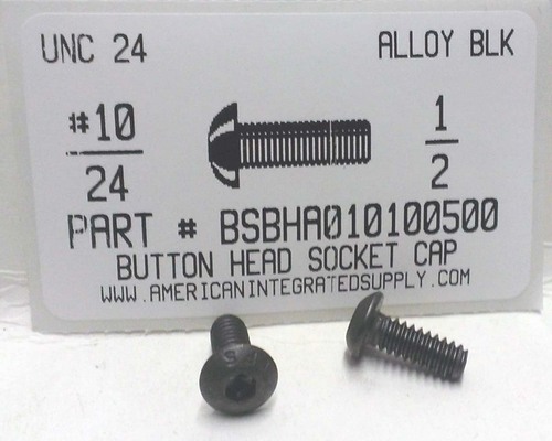 #10-24X1/2 BUTTON HEAD SOCKET CAP SCREW ALLOY STEEL BLACK