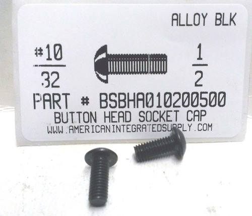 #10-32X1/2 BUTTON HEAD SOCKET CAP SCREW ALLOY STEEL BLACK