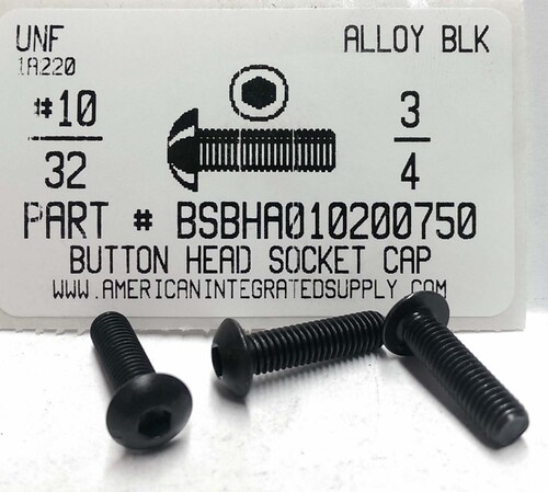 #10-32X3/4 BUTTON HEAD SOCKET CAP SCREW ALLOY STEEL BLACK