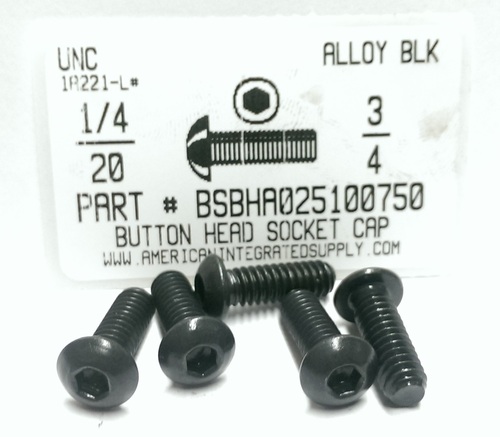 1/4-20X3/4 BUTTON HEAD SOCKET CAP SCREW ALLOY STEEL BLACK