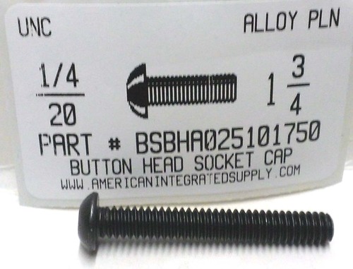 1/4-20X1-3/4 BUTTON HEAD SOCKET CAP SCREW ALLOY STEEL BLACK