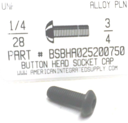 1/4-28X3/4 BUTTON HEAD SOCKET CAP SCREW ALLOY STEEL BLACK