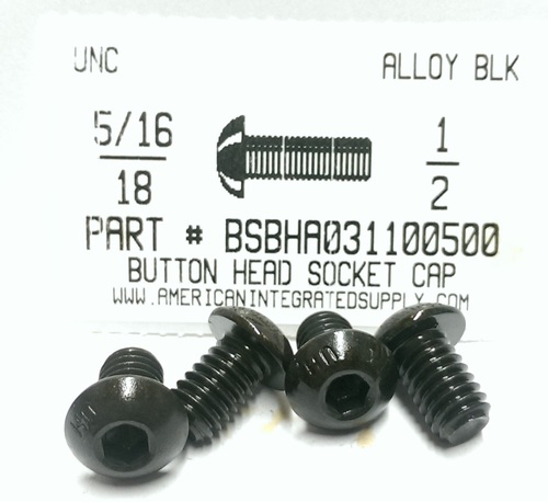 5/16-18X1/2 BUTTON HEAD SOCKET CAP SCREW ALLOY STEEL BLACK