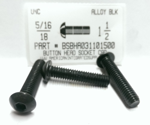 5/16-18X1-1/2 BUTTON HEAD SOCKET CAP SCREW ALLOY STEEL BLACK