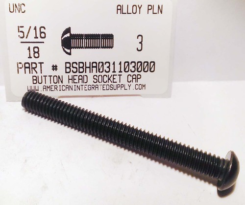 5/16-18X3 BUTTON HEAD SOCKET CAP SCREW ALLOY STEEL BLACK