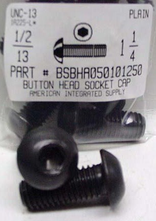 1/2-13X1-1/4 BUTTON HEAD SOCKET CAP SCREW ALLOY STEEL BLACK