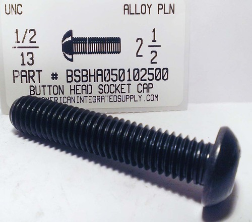 1/2-13X2-1/2 BUTTON HEAD SOCKET CAP SCREW ALLOY STEEL BLACK