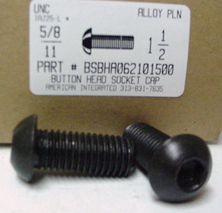 5/8-11X1-1/2 BUTTON HEAD SOCKET CAP SCREW ALLOY STEEL BLACK