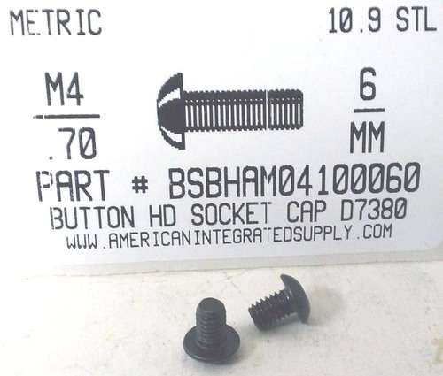 M4-.70X6mm BUTTON HEAD SOCKET CAP SCREW 10.9 STEEL BLACK D7380