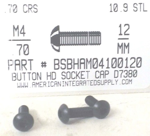 M4-.70X12mm BUTTON HEAD SOCKET CAP SCREW 10.9 STEEL BLACK D7380